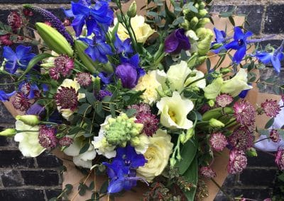 Hand-Tied Bouquet of Flowers with a touch of Blue from Battersea Flower Station Florist